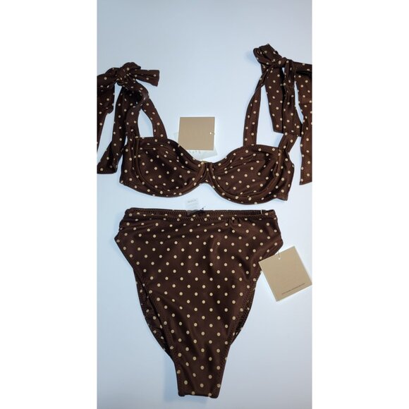 SAME NWT Los Angeles Brown Polka Dot Bikini Set - Picture 8 of 13